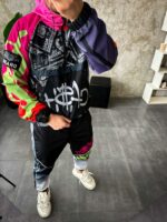 Мужской Черный Спортивный Костюм Плащевка в Принт Скрудж МакДак (Анорак + Джоггеры)