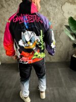 Мужской Черный Спортивный Костюм Плащевка в Принт Скрудж МакДак (Анорак + Джоггеры)