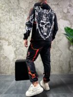 Мужской Черный Спортивный Костюм Плащевка в Принт Череп (Анорак + Джоггеры)