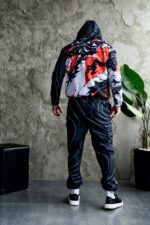 Мужской Черный Спортивный Костюм Плащевка в Принт Япония (Анорак + Джоггеры)