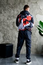 Мужской Черный Спортивный Костюм Плащевка в Принт Япония (Анорак + Джоггеры)