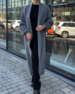 Женский Удлиненный Свободный Пушистый Серый Кардиган