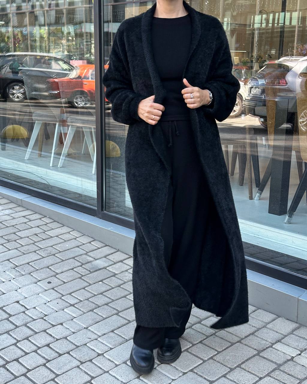 photo_2025-12-29_10-19-24 Женский Удлиненный Свободный Пушистый Черный Кардиган