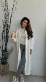 Женский Удлиненный Свободный Пушистый Белый Кардиган