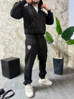 Мужской Графитовый Спортивный Костюм на Молнии с Принтом Змей на Спине (На Флисе)