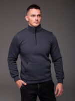 Мужская Базовая Графитовая Кофта под Горло с Коротким Замком - Утепленная на Флисе
