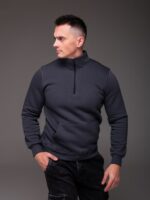 Мужская Базовая Графитовая Кофта под Горло с Коротким Замком - Утепленная на Флисе
