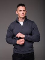 Мужская Базовая Графитовая Кофта под Горло с Коротким Замком - Утепленная на Флисе