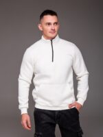 Мужская Базовая Белая Кофта под Горло с Коротким Замком - Утепленная на Флисе