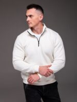 Мужская Базовая Белая Кофта под Горло с Коротким Замком - Утепленная на Флисе