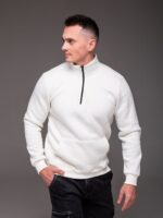 Мужская Базовая Белая Кофта под Горло с Коротким Замком - Утепленная на Флисе