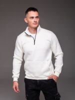 Мужская Базовая Белая Кофта под Горло с Коротким Замком - Утепленная на Флисе