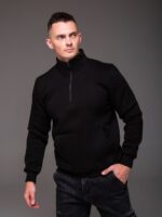 Мужская Базовая Черная Кофта под Горло с Коротким Замком - Утепленная на Флисе