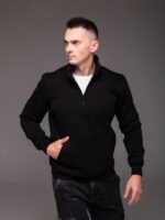 Мужская Базовая Черная Кофта под Горло с Коротким Замком - Утепленная на Флисе