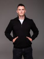 Мужская Базовая Черная Кофта под Горло с Коротким Замком - Утепленная на Флисе