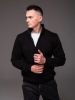 Мужская Базовая Черная Кофта под Горло с Коротким Замком - Утепленная на Флисе