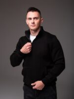 Мужская Базовая Черная Кофта под Горло с Коротким Замком - Утепленная на Флисе