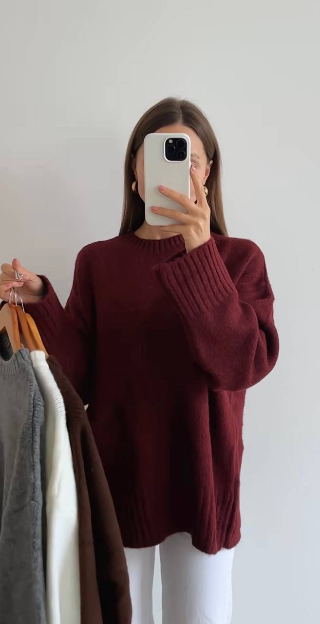 photo_2025-12-30_11-04-32 Женский Теплый Объемный Бордовый Свитер Оверсайз