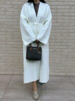 Женский Длинный Молочный Кардиган Макси Свободного Кроя с Поясом