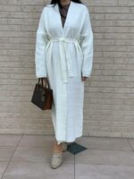 Женский Длинный Молочный Кардиган Макси Свободного Кроя с Поясом