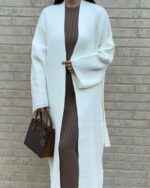 Женский Длинный Молочный Кардиган Макси Свободного Кроя с Поясом