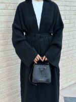 Женский Длинный Черный Кардиган Макси Свободного Кроя с Поясом