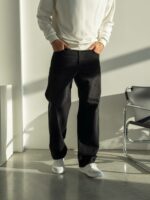 Мужские Черные Широкие Джинсовые Штаны Багги