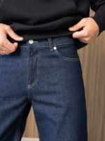 Мужские Темно-Синие Широкие Джинсовые Штаны Багги со Светлыми Швами