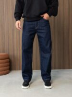 Мужские Темно-Синие Широкие Джинсовые Штаны Багги со Светлыми Швами