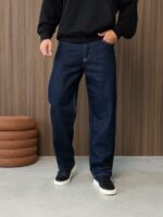 Мужские Темно-Синие Широкие Джинсовые Штаны Багги со Светлыми Швами