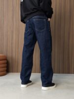 Мужские Темно-Синие Широкие Джинсовые Штаны Багги со Светлыми Швами