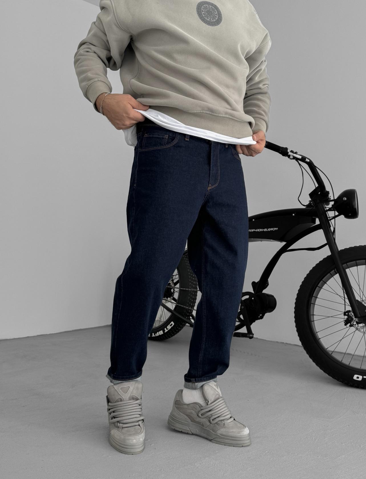 2d6a5d0109664e1cec2a Мужские Широкие Темно-Синие Джинсы Мом Ретро