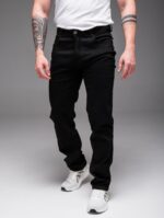 Мужские Черные Джинсы Прямого Кроя