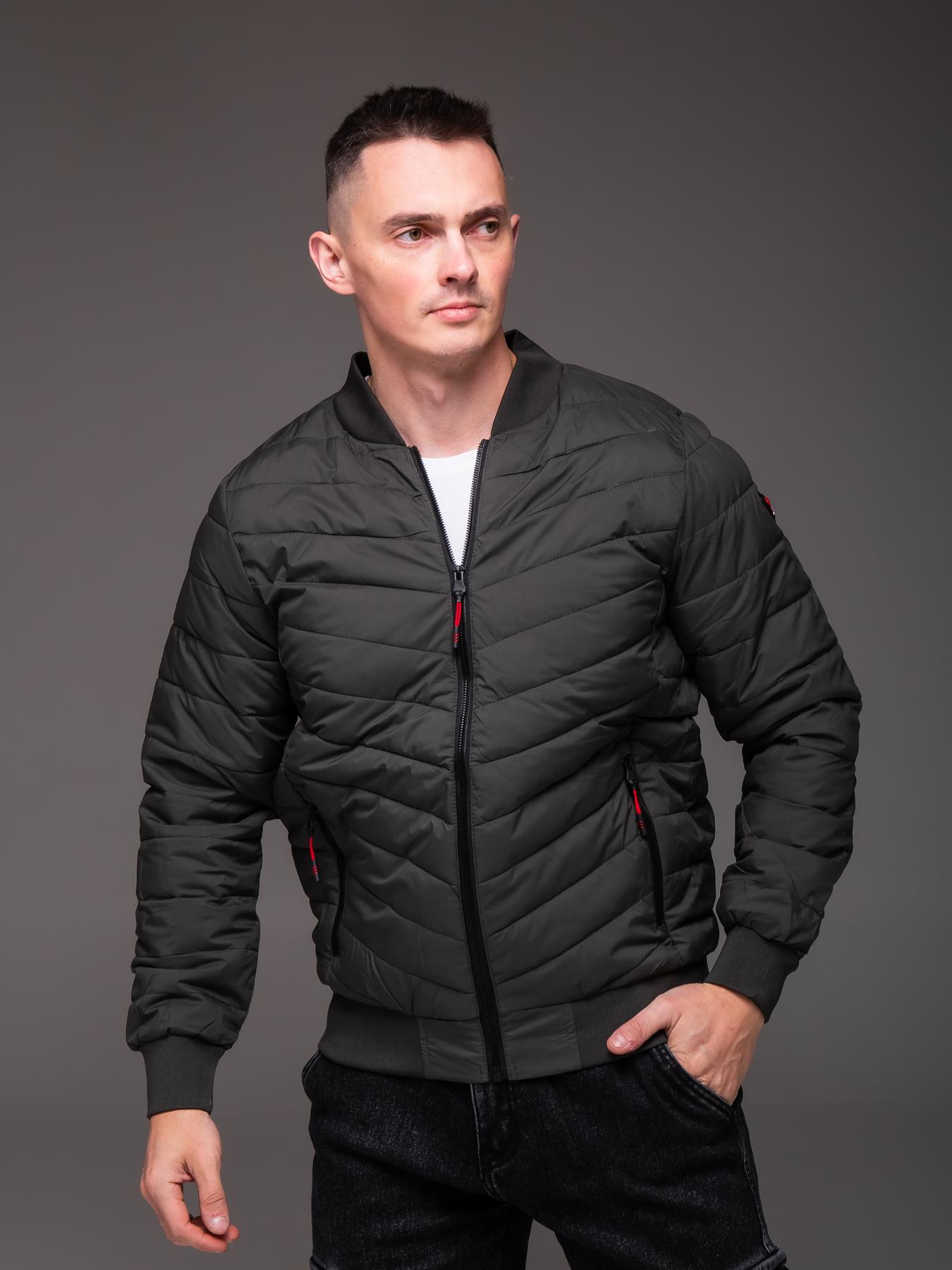55d3c58c0a6ba27ce1fe Мужская Демисезонная Темно-Серая Куртка - Стеганый Бомбер на Молнии