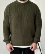 Мужской Свитер Хаки - Базовый Вязаный Оверсайз