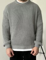 Мужской Серый Свитер - Базовый Вязаный Оверсайз