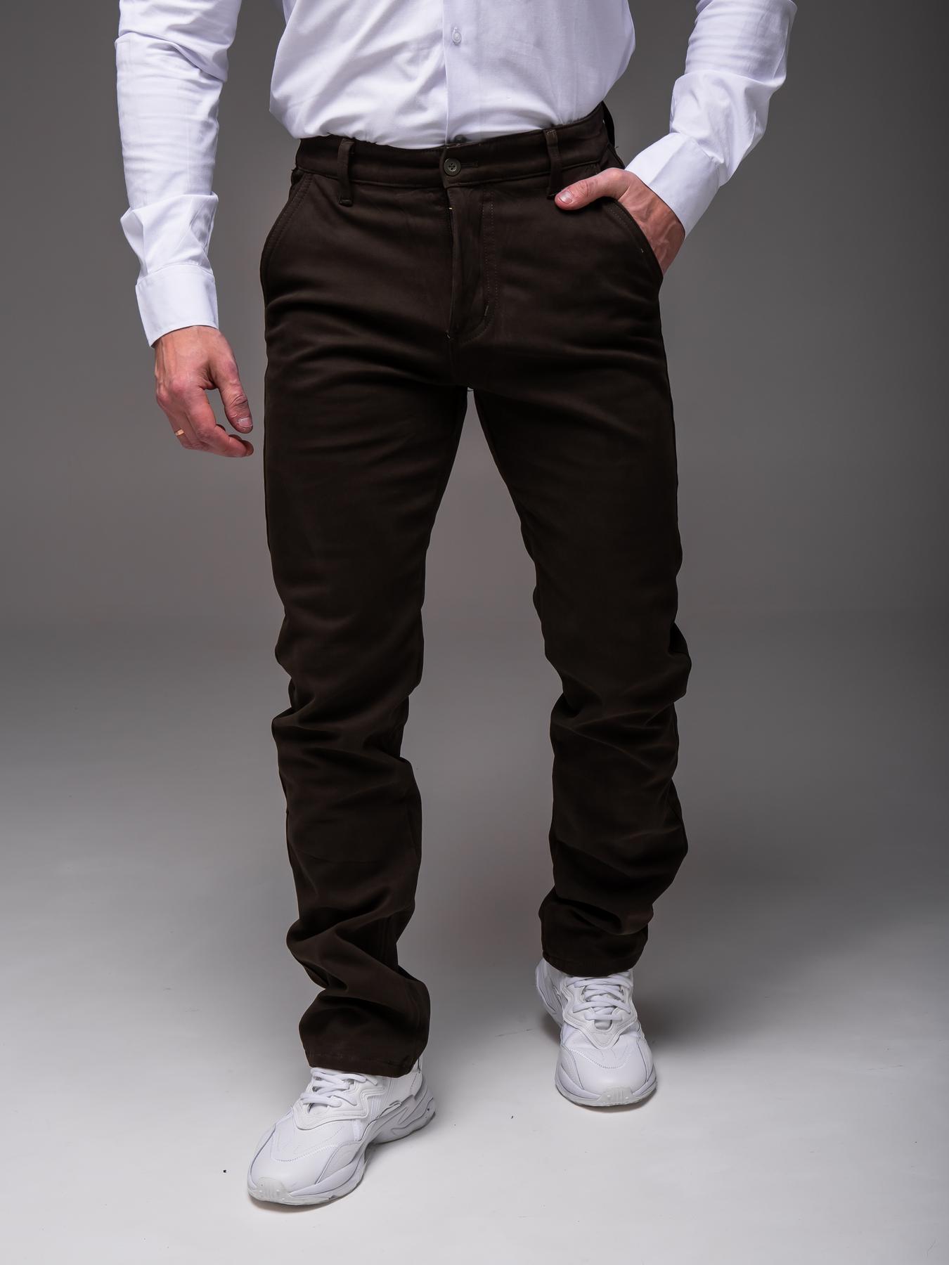 cb37a21e310db783d26d Мужские Классические Брюки Хаки - Утепленные на Флисе