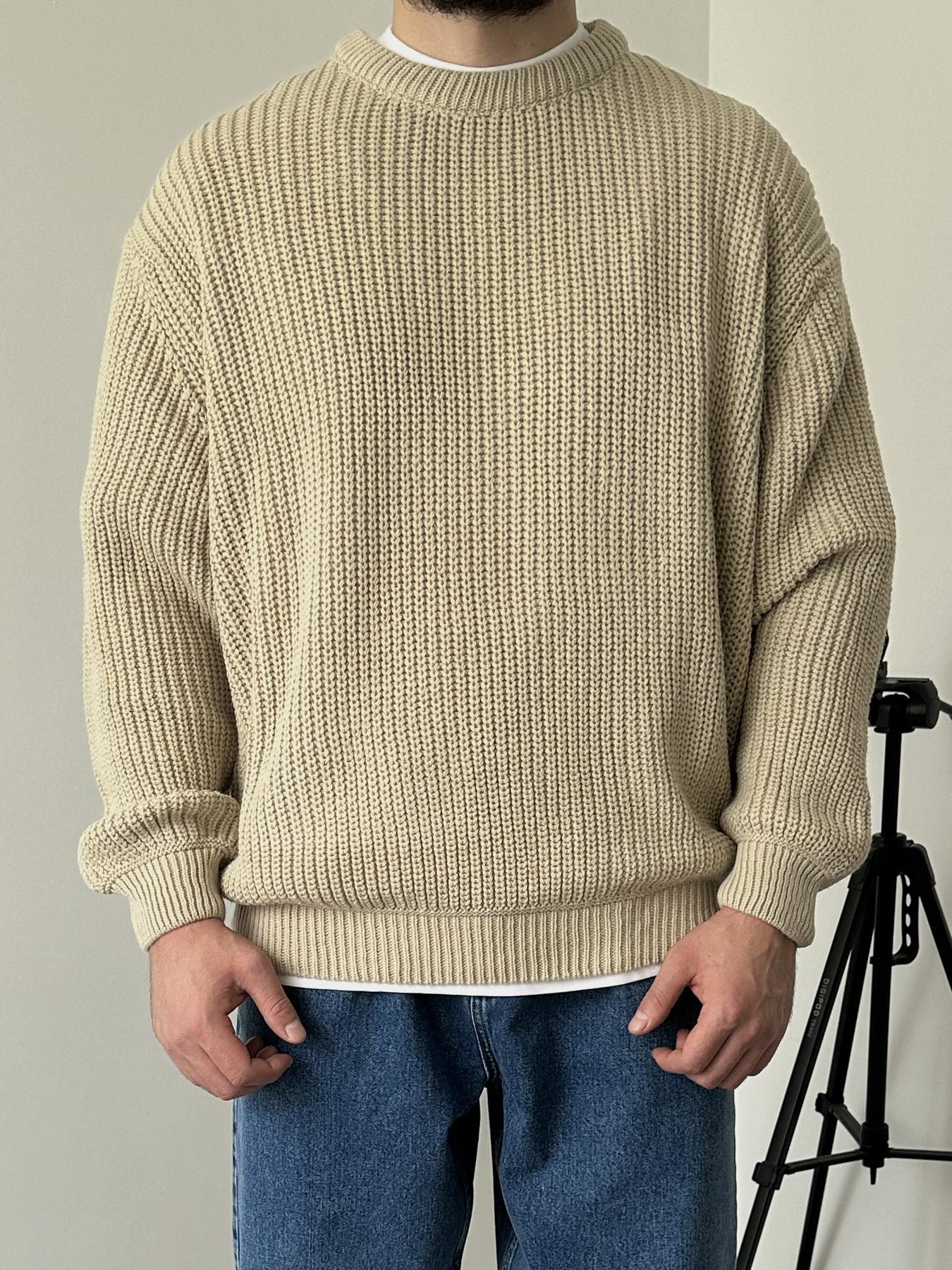 defb6ba222c74226916f Мужской Бежевый Свитер - Базовый Вязаный Оверсайз