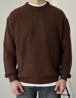 Мужской Коричневый Свитер - Базовый Вязаный Оверсайз