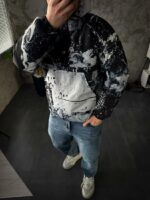 Мужской Принтованный Ченый Анорак Оверсайз Плащевка - Утепленный с Капюшоном