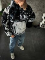 Мужской Принтованный Ченый Анорак Оверсайз Плащевка - Утепленный с Капюшоном