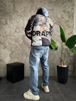 Мужской Ченый Анорак Оверсайз Плащевка - Утепленный с Капюшоном в Принтах