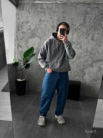 Мужское Темно-Серое Вареное Худи Оверсайз - Утепленное на Флисе