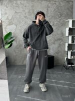 Мужское Графитовое Вареное Худи Оверсайз - Утепленное на Флисе