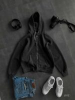 Мужское Графитовое Вареное Худи Зипка Оверсайз на Молнии - Утепленное на Флисе