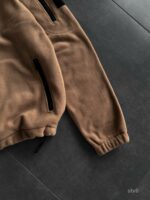 Мужская Теплая Флисовая Бежевая Кофта на Молнии с Высокой Горловиной