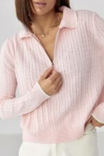 Женская Трикотажная Розовая Кофта Поло Косичка с Окантовкой