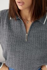 Женская Трикотажная Серая Кофта Поло Косичка с Окантовкой