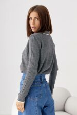 Женская Трикотажная Серая Кофта Поло Косичка с Окантовкой