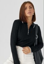 Женская Трикотажная Черная Кофта Поло Косичка с Окантовкой